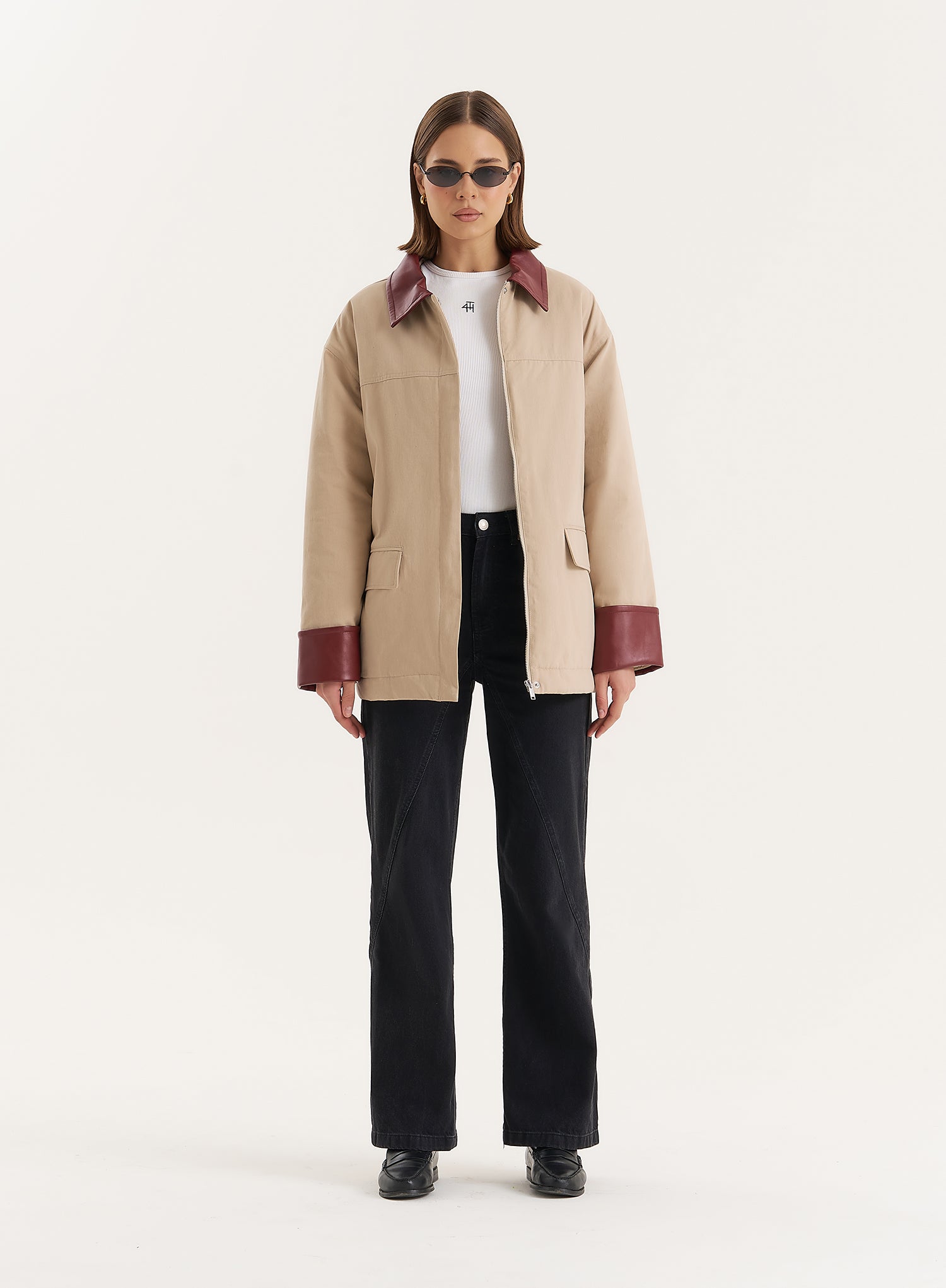 Beige Contrast Collar Barn Jacket